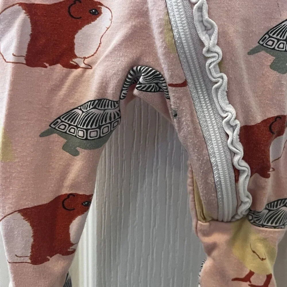 KicKee Pants Peach Blossom Pets Ruffle One Piece Footie Zippy Bamboo Newborn